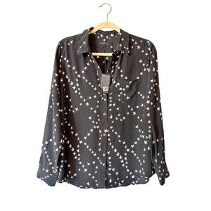 Rails Kate Black Star Chain Button-Down Shirt 100% Silk Size M